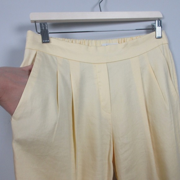 Babaton Cohen Linen Pants Women 8 Butter Yellow Pull On Pleated Career 272 - Picture 4 of 12